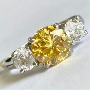 Sterling Silver Yellow Cubic Zirconia Ring Cocktail Size 9 10 Round Cut 925